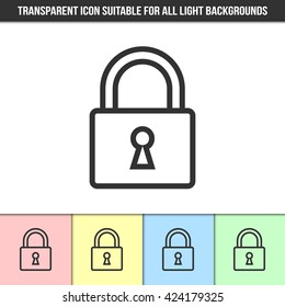 Simple outline transparent padlock icon on different types of light backgrounds