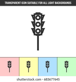 Simple outline transparent semaphore traffic lights icon on different types of light backgrounds