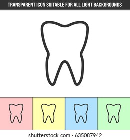 Simple outline transparent tooth icon on different types of light backgrounds