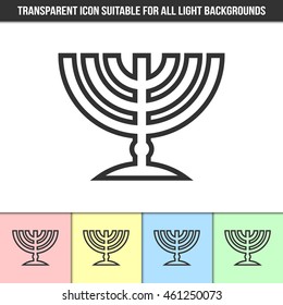 Simple outline transparent traditional Jewish menorah candleholder icon on different types of light backgrounds