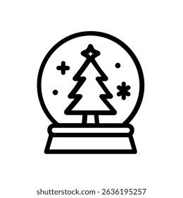 Simple Outline Tree in Snow Globe Winter Holiday Icon Lineart