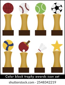 Simple outline of trophy awards icon set