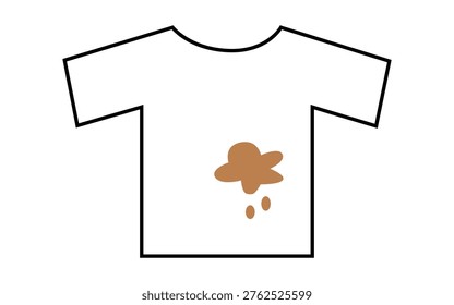 Simple outline t-shirt icon featuring a small stain mark indicating laundry accident