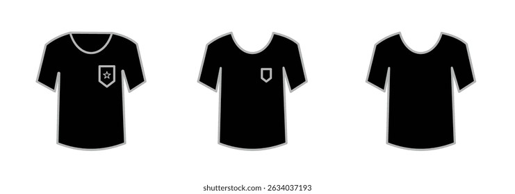 simple outline t-shirt. It is shown from the front and the back. The t-shirt has short sleeves and a round neckline. Clothing icon vector for web, computer and mobile app. T shirt vector icon set. 
