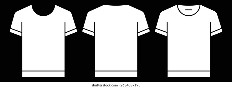 simple outline t-shirt. It is shown from the front and the back. The t-shirt has short sleeves and a round neckline. Clothing icon vector for web, computer and mobile app. T shirt vector icon set. 