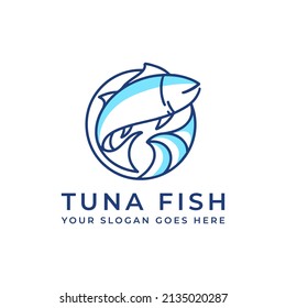 simple outline tuna fish line art illustration logo