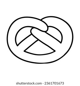 Simple outline of twisted German bagel vector icon. Black line drawing or cartoon illustration of pretzel isolated on white background. Food, desserts, confectionary concept