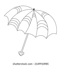 Simple outline of umbrella in open form, umbrella outline isolated on white background.