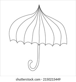 Simple outline of umbrella in open form, umbrella outline isolated on white background.