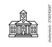 Simple Outline University Building with Clock Tower Icon Design Element