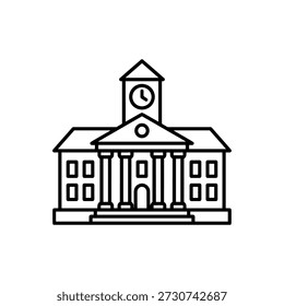Simple Outline University Building with Clock Tower Icon Design Element