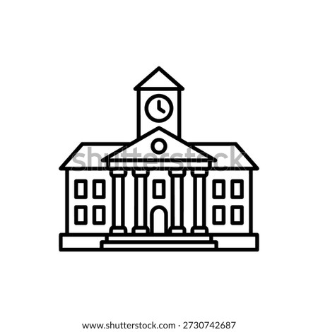 Simple Outline University Building with Clock Tower Icon Design Element