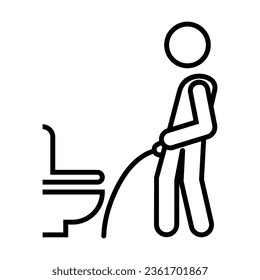 Simple outline of unmannered man pissing past toilet vector icon. Black line drawing or cartoon illustration of person peeing on floor on white background. Hygiene or sanitary, prohibition concept