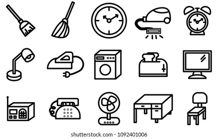 Simple outline of variety household icon on white background
