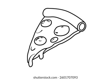 simple outline vector graphic of a pizza slice, perfect for coloring pages or minimalist designs. isolated on a white background. eps10