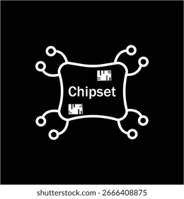 Ein einfaches Vektorsymbol für die Kontur eines Chipsatzes mit "Chipsatz"-Text und internen digitalen Störungsmustern. Perfekt für Technologie, Computing und Cyber-Themen.
