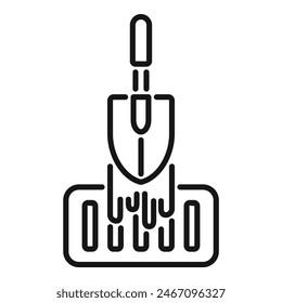 Simple outline vector icon showing a garden trowel in soil, perfect for gardening themes