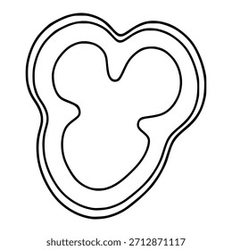 Simple outline vector illustration of a bell pepper slice, showcasing its segmented internal structure with clean, bold black lines on a white background.