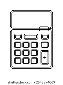 Uma ilustração vetorial de contorno simples de uma calculadora. Perfeito para designs e gráficos financeiros, matemáticos e relacionados aos negócios.