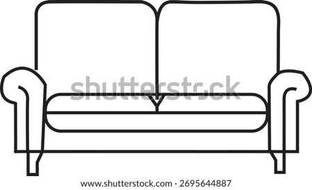 Simple Outline Vector Illustration of a Classic Two-Seater Sofa or Loveseat Furniture Icon