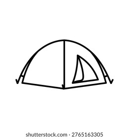 Simple outline vector illustration of a dome tent, evoking adventure and nature. Ideal for outdoor gear marketing, travel blogs, or editorial use.
