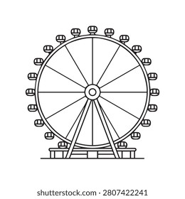 A simple outline vector illustration of a giant ferris wheel for amusement park theme design.
