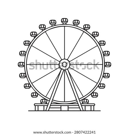A simple outline vector illustration of a giant ferris wheel for amusement park theme design.