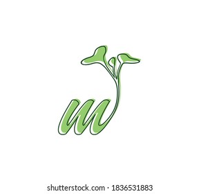 A Simple Outline Vector Illustration of Microgreen Monogram Initial Letter M Logo Sign  in white background