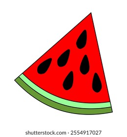 Simple outline vector image of a watermelon slice. Icon, outline drawing in flat style of a red watermelon slice on a white background