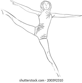 Simple outline vector silhouette dancing girl ballerina