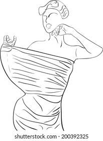 Simple outline vector silhouette dancing girl ballerina
