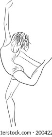 Simple outline vector silhouette dancing girl ballerina