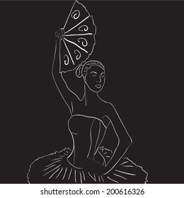 Simple outline vector silhouette dancing girl ballerina