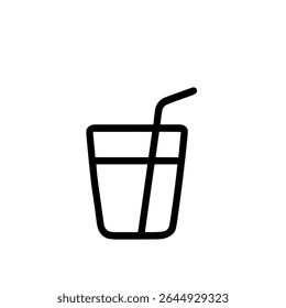 Simple Outline Water Glass with Straw Icon Beverage Illustration