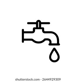 Simple Outline Water Tap with a Droplet Sign Plumbing Icon