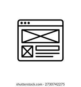 Simple Outline Website Wireframe Mockup Template User Interface Line Icon