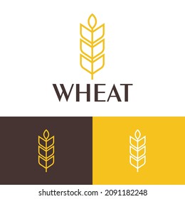 Simple outline wheat grain logo design concept. Agriculture farm logomark illustration. Can representing plant, vegan, food, harvest, health, bread, cereal.