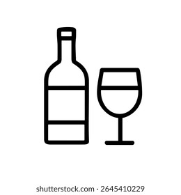 Simple Outline Wine Bottle and Glass Beverage Alcohol Drink Icon