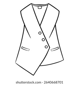 Simple outline woman suit jacket illustration.Three button formal wear