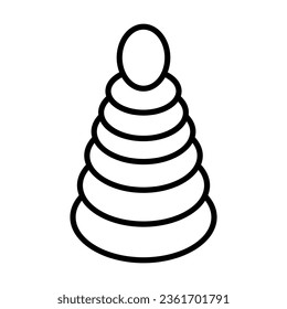 Simple outline of wooden pyramid vector icon. Black line drawing or cartoon illustration of toy for kids on white background. Childhood, child care, entertainment, education concept