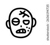 Simple Outline Zombie Face Character Drawing with Scar for Halloween Celebration Icon