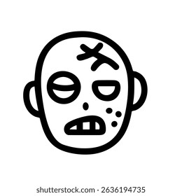 Simple Outline Zombie Face Character Drawing with Scar for Halloween Celebration Icon