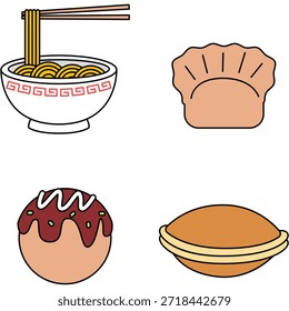 Simple Outlined Asian Dish Illustration Collection Food and Cuisine Design