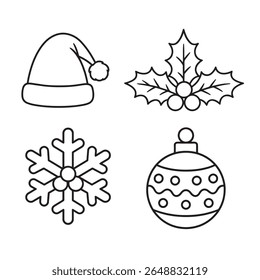 Simple outlined Christmas icons for coloring or design