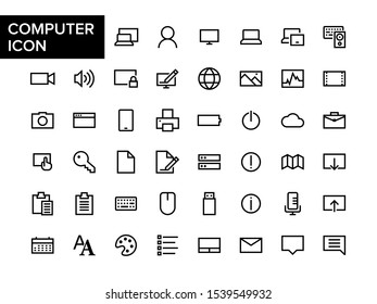 Simple outlined computer software technology icon. Computer Operating system icon set. Basic outlined digital computer basic element icon.