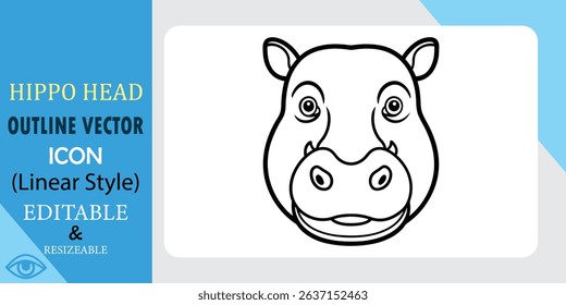 Simple Outlined Cute Hippopotamus Head Vector Linear Style Icon