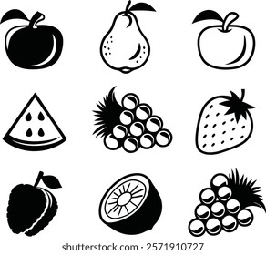 simple, outlined of fruit illustrations