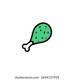 Icono de baqueta de pollo simple, delineado y verde