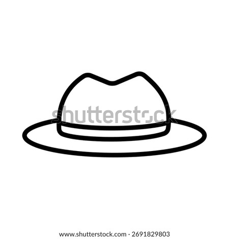 A simple, outlined icon of a stylish wide-brimmed hat, often associated with beach vacations or summer travel. Represents sun protection, holiday leisure, and classic gentleman's style. Ideal for 
