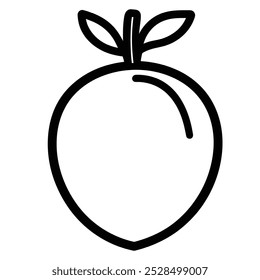 Eine einfache, skizzierte Illustration einer Frucht mit Blättern.